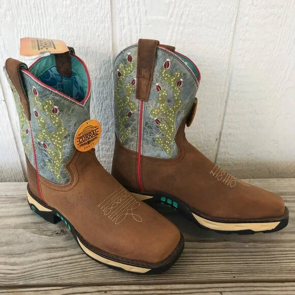 Corral Prickly Pear Cactus Womens Brown Leather Western Boots 7.5 M W5003 - Picture 1 of 13